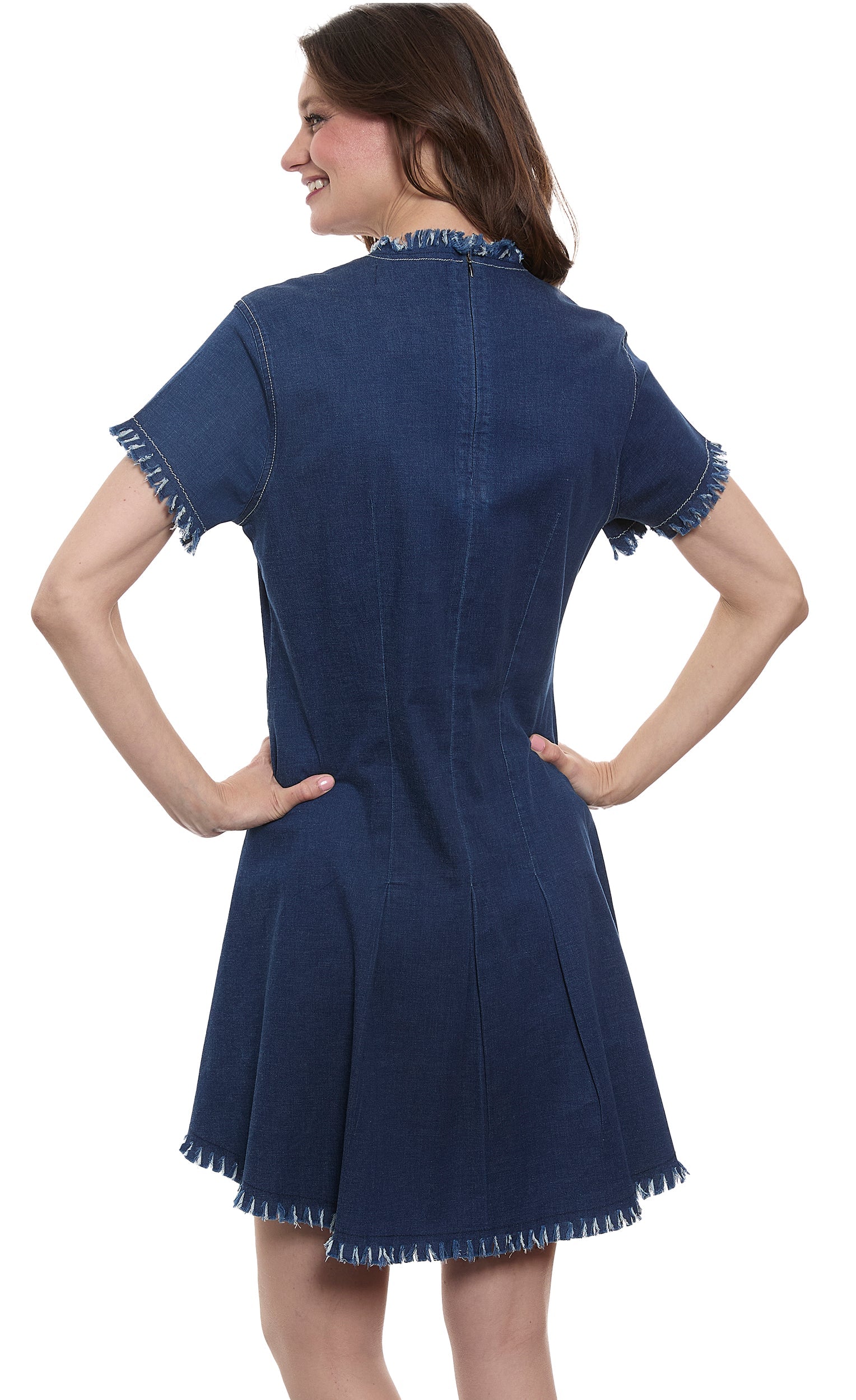 Coco Denim Dress with Fringe and Gold Buttons